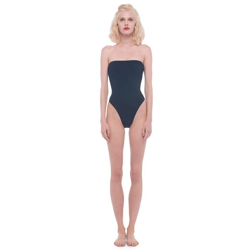 Norma Kamali Strapless Bishop Brazilian Cut Swimsuit Black Women's Size XS